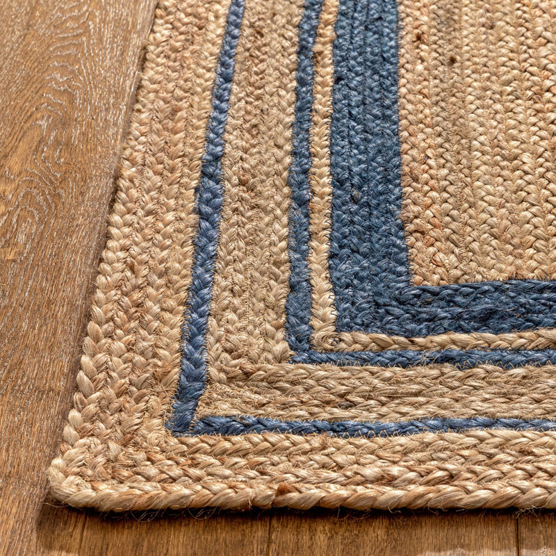 Hand braided Blue & Natural jute rug