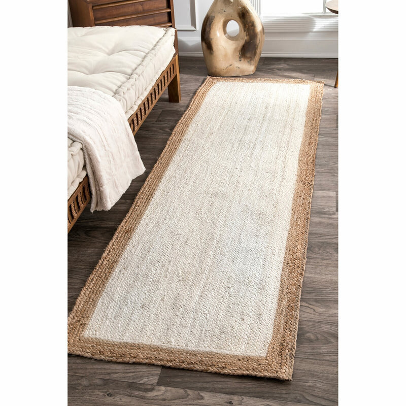 Braided White & Natural Jute Rug