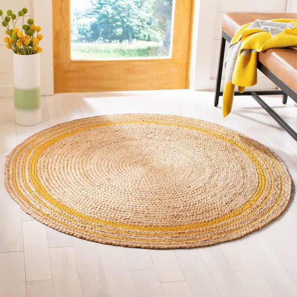 Yellow & Natural Jute Round Rug