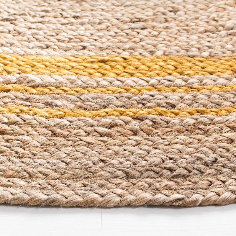 Yellow & Natural Jute Round Rug