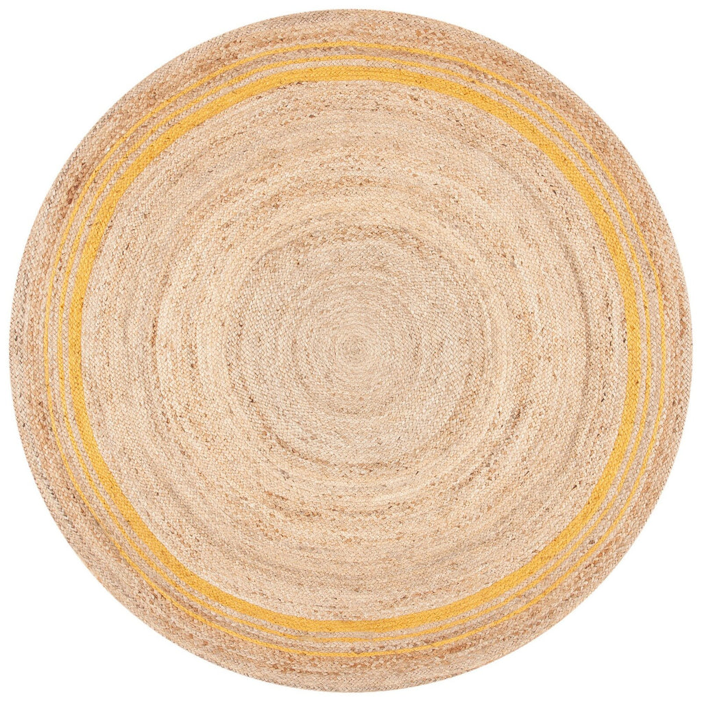 Yellow & Natural Jute Round Rug