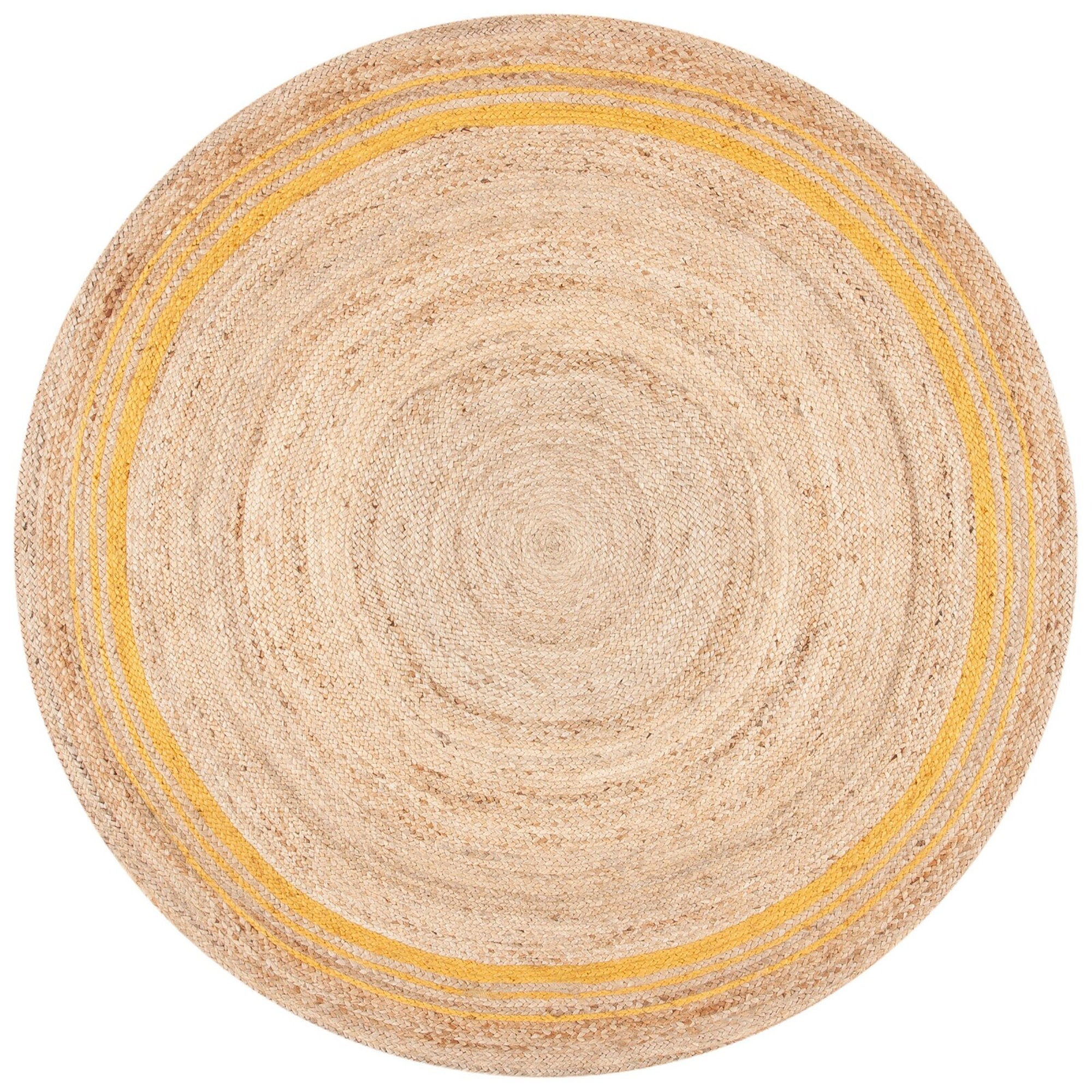 Yellow & Natural Jute Round Rug
