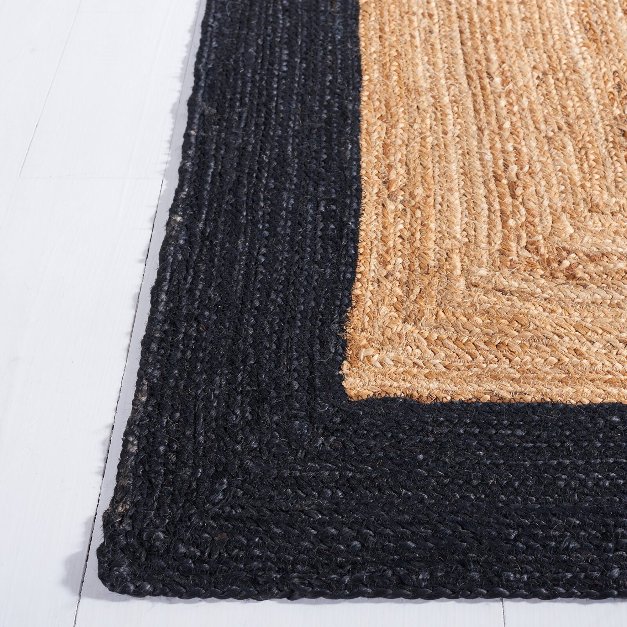 Braided Black & Natural Jute Rug