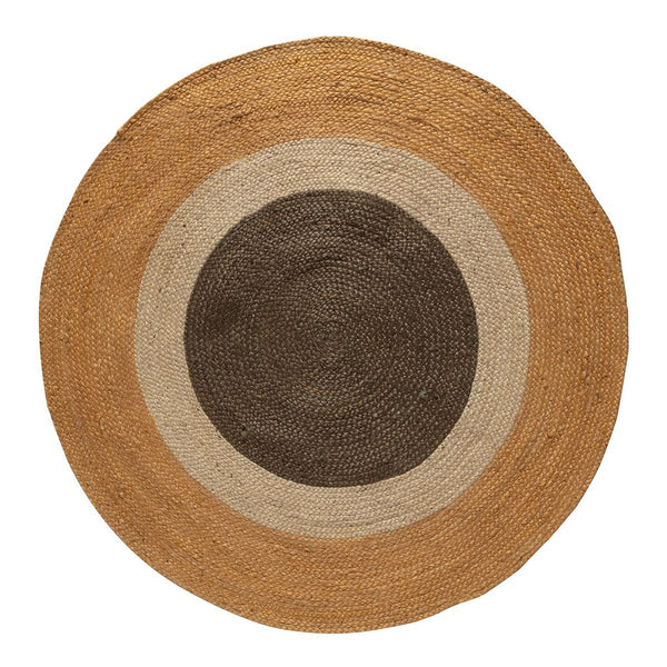 White & Gray Jute Round Rug