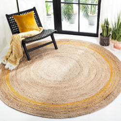 Yellow & Natural Jute Round Rug