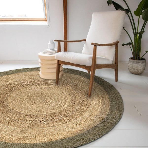 Olive Green Jute Round Rug