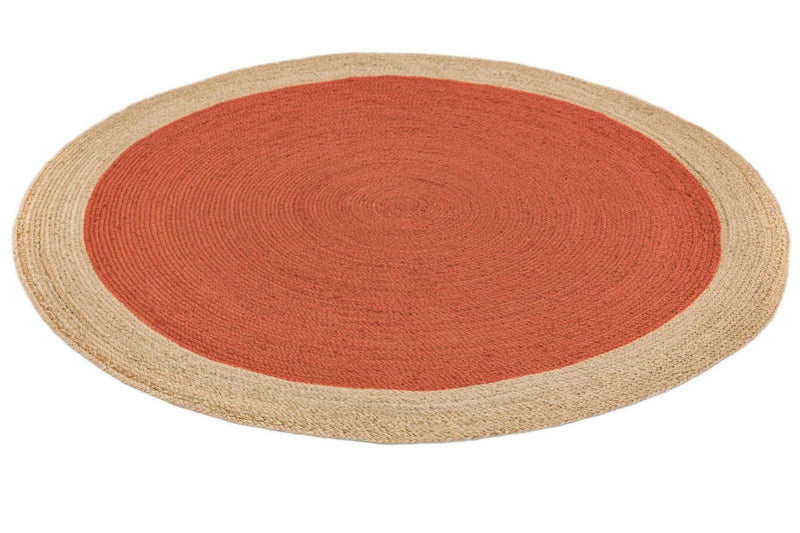 Orange & Natural Jute Round Rug