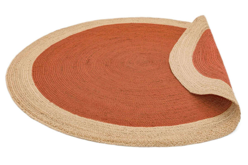 Orange & Natural Jute Round Rug