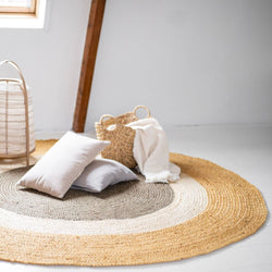 White & Gray Jute Round Rug