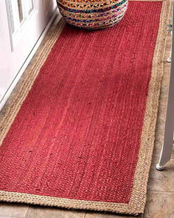 Braided Red & Natural Jute Rug