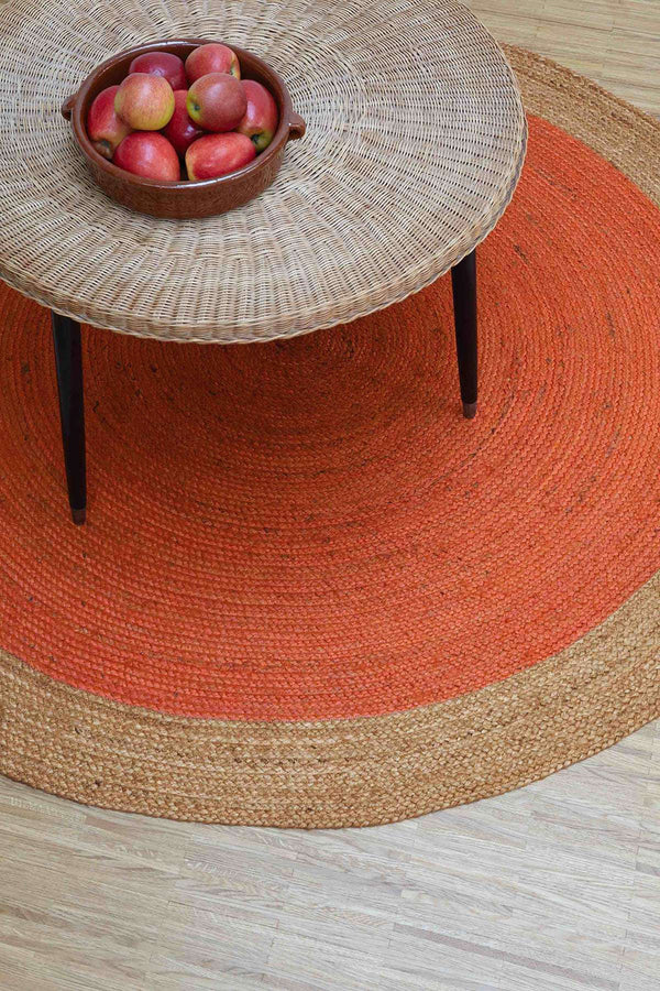 Orange & Natural Jute Round Rug