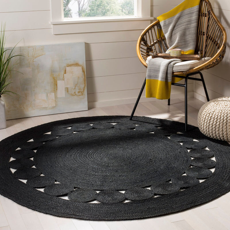 Black Jute Braided Round Rug