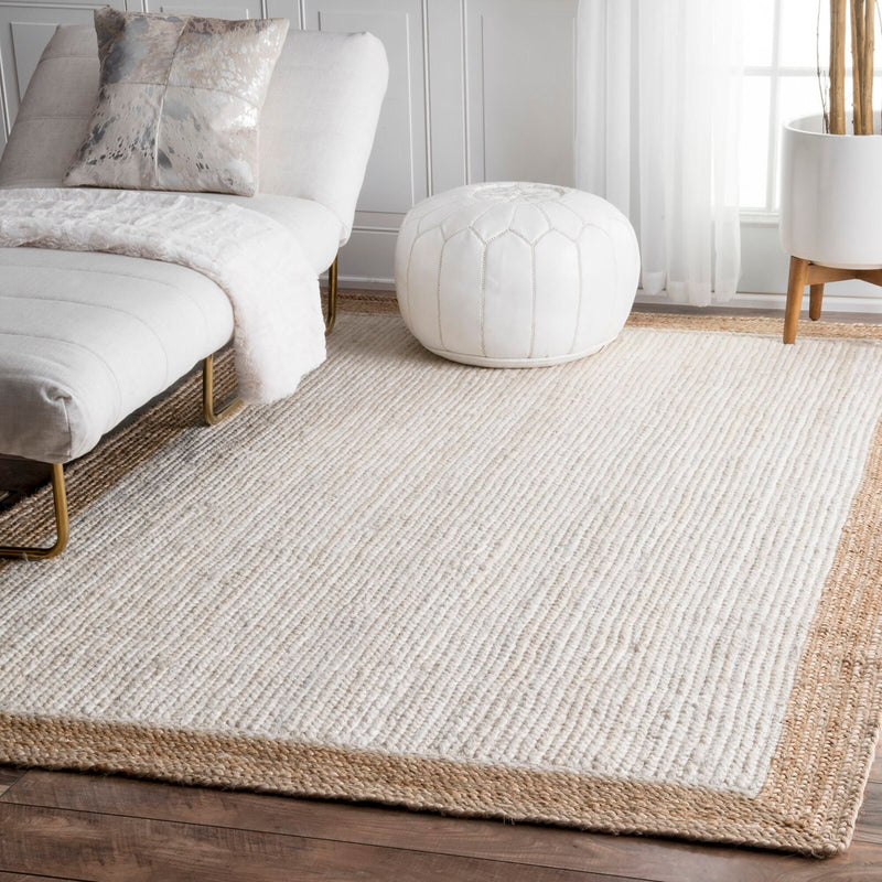 Braided White & Natural Jute Rug