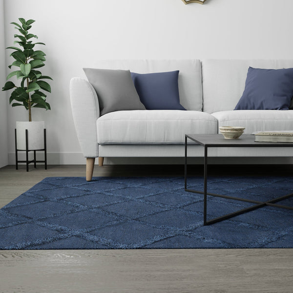 Blue Viscose Silk Rug | Handmade Cotton Rug | ROYAL COTTAGE