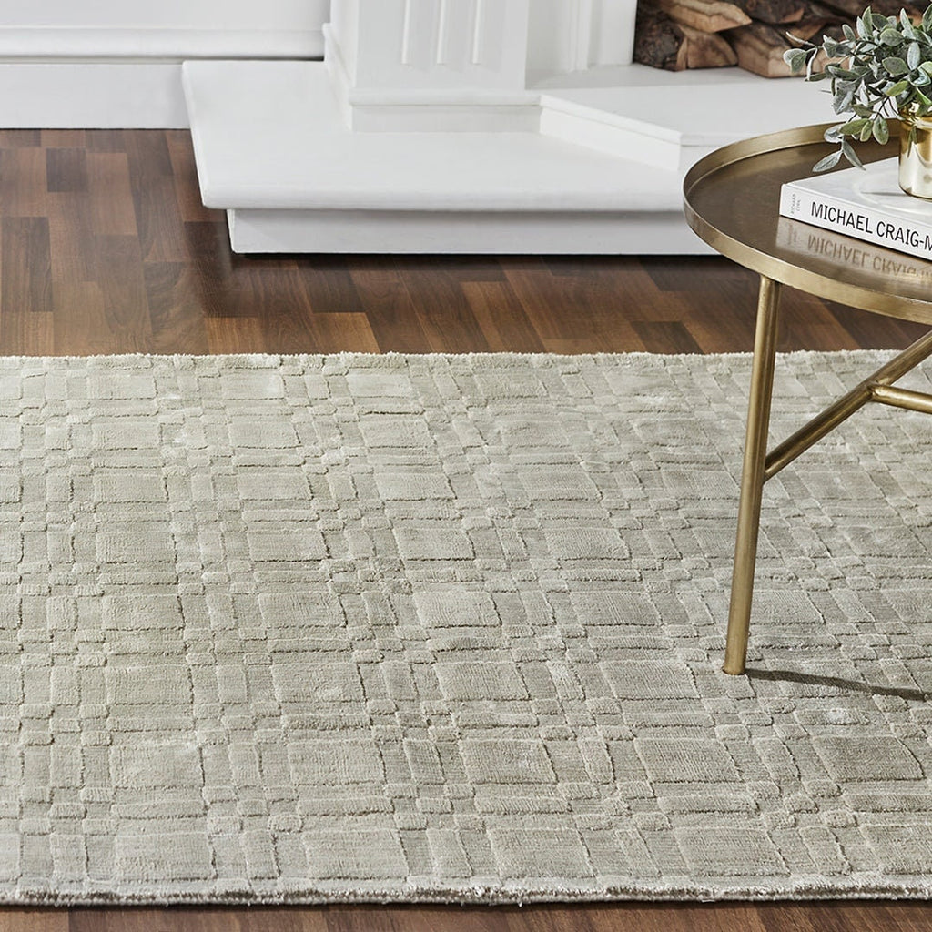 Premium Silver Viscose Silk Blocks Rug
