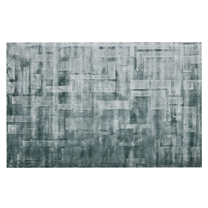 Premium Green Viscose Silk Blocks Rug, Silk Rug