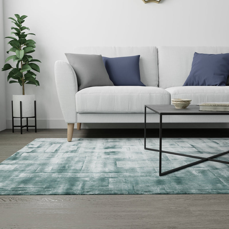 Premium Green Viscose Silk Blocks Rug, Silk Rug