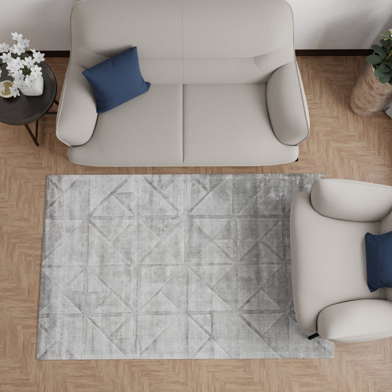 Luxury Silver Viscose Silk Blocks Rug