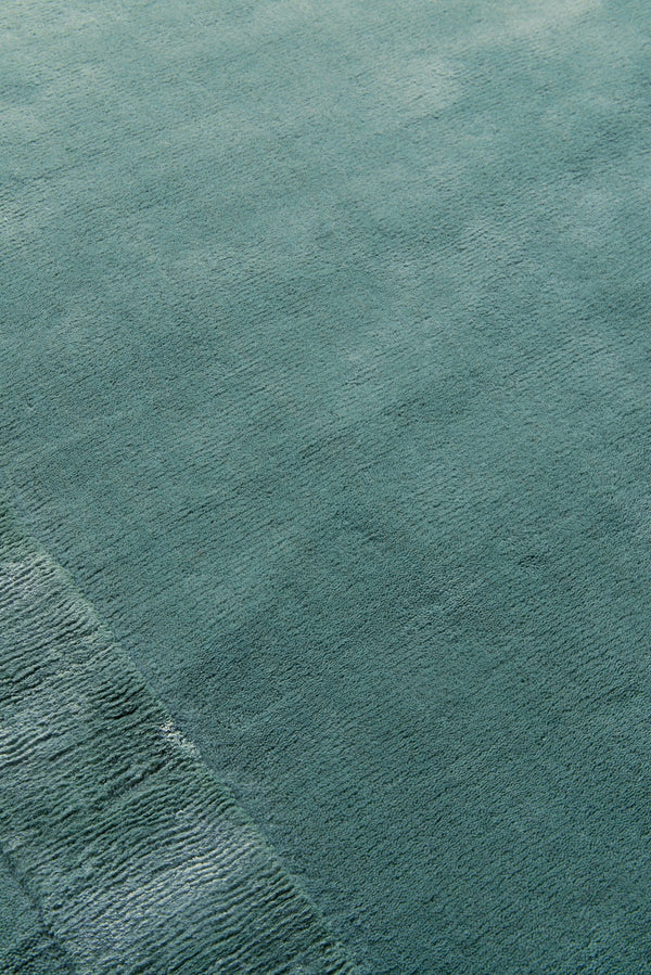 Teal Green Handmade Wool & Viscose Rug