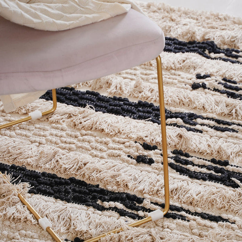 Boho Bliss Beige & Black Handwoven Rug