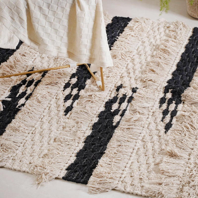 Boho Bliss Beige & Black Handwoven Rug