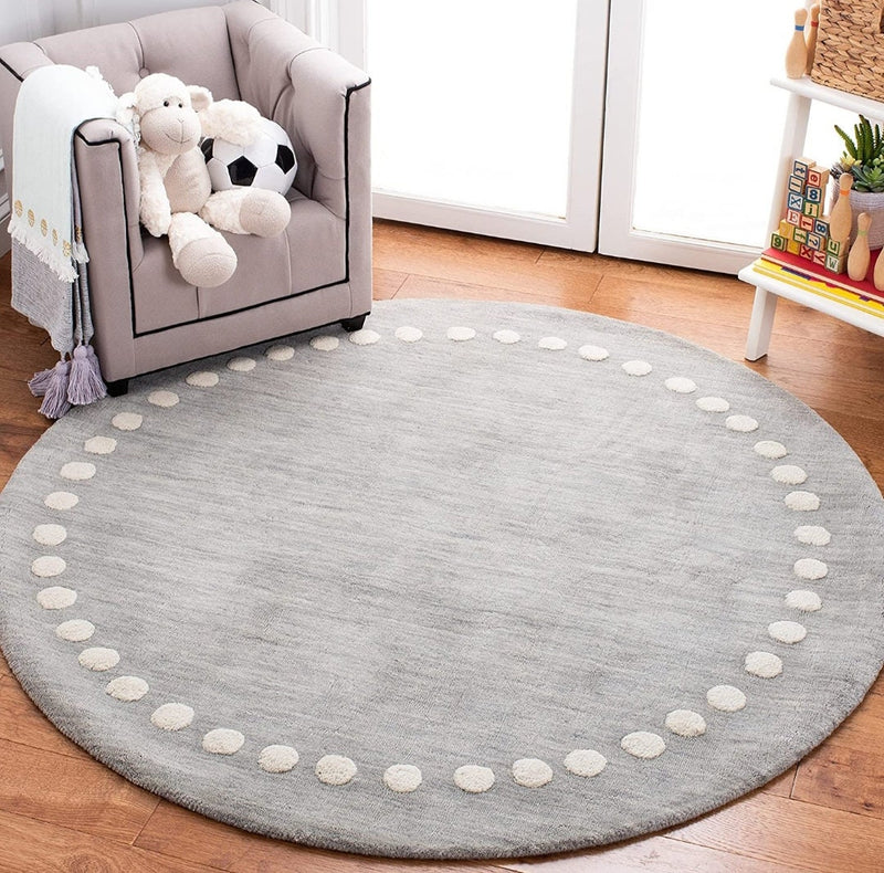 Teal Blue Polka Dot Wool Rug