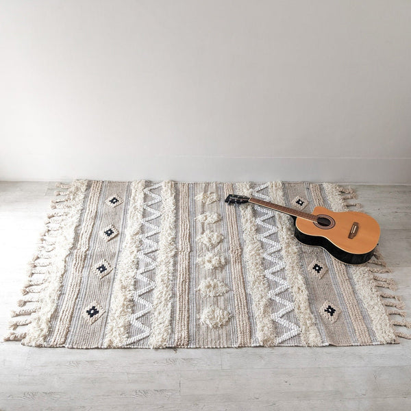 Grey White Handwoven Rug | Handwoven Rug | ROYAL COTTAGE