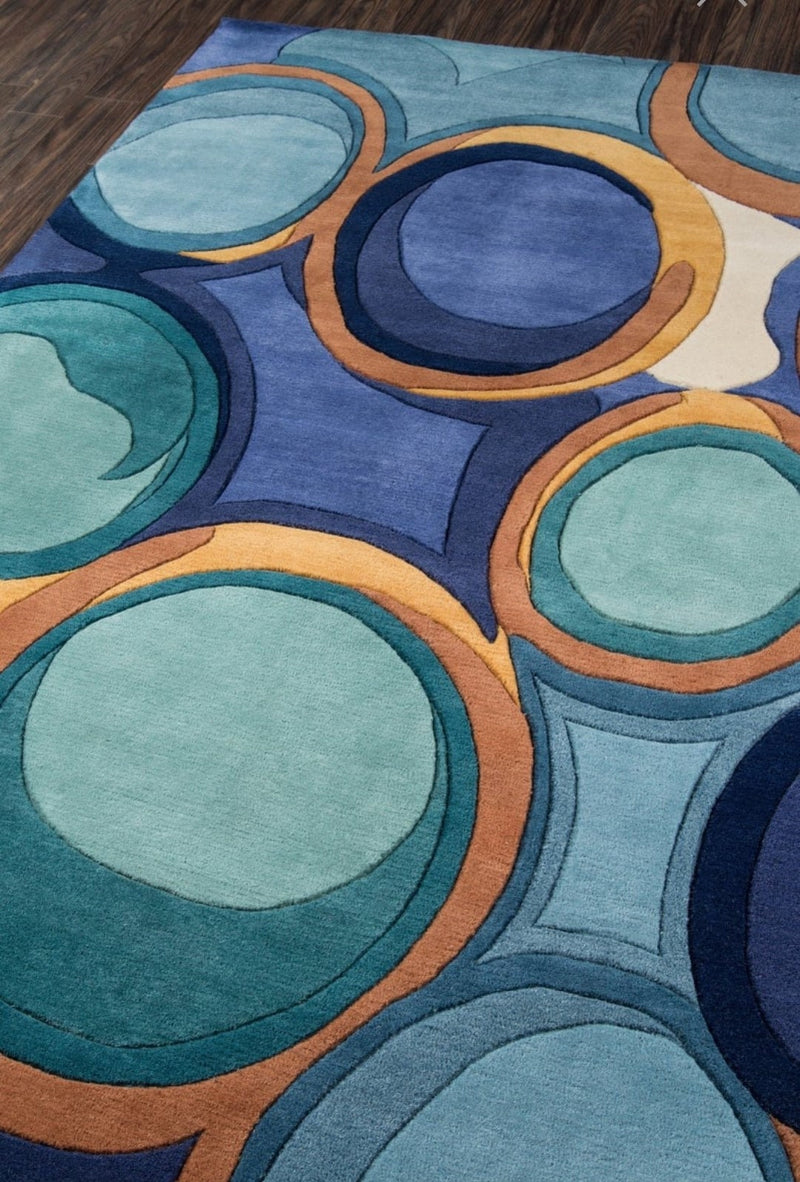 Teal Blue Multicolor Hand Tufted Wool Silk Rug