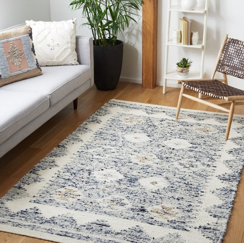 Ivory Blue Texture Hand Woven Rug