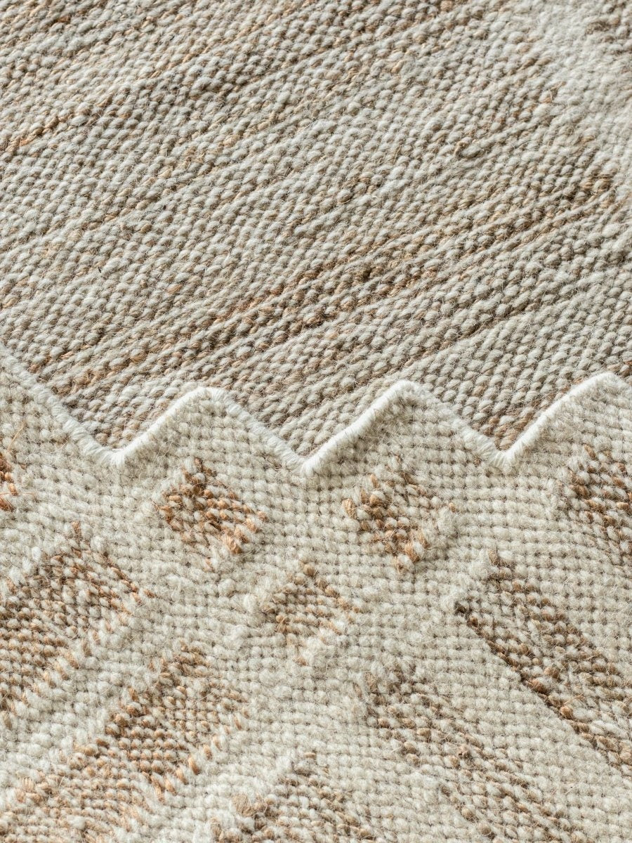 White Wool Natural Jute Hand Woven Rug