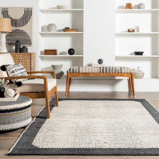 White & Black Handmade Flat Woven Rug